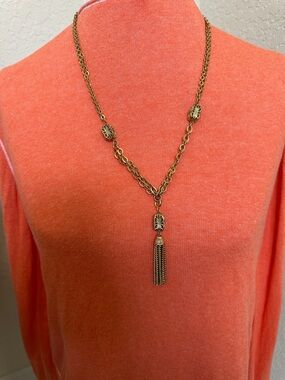 Vintage EMMONS Gold Filigree Tassel Necklace in Gold Tone